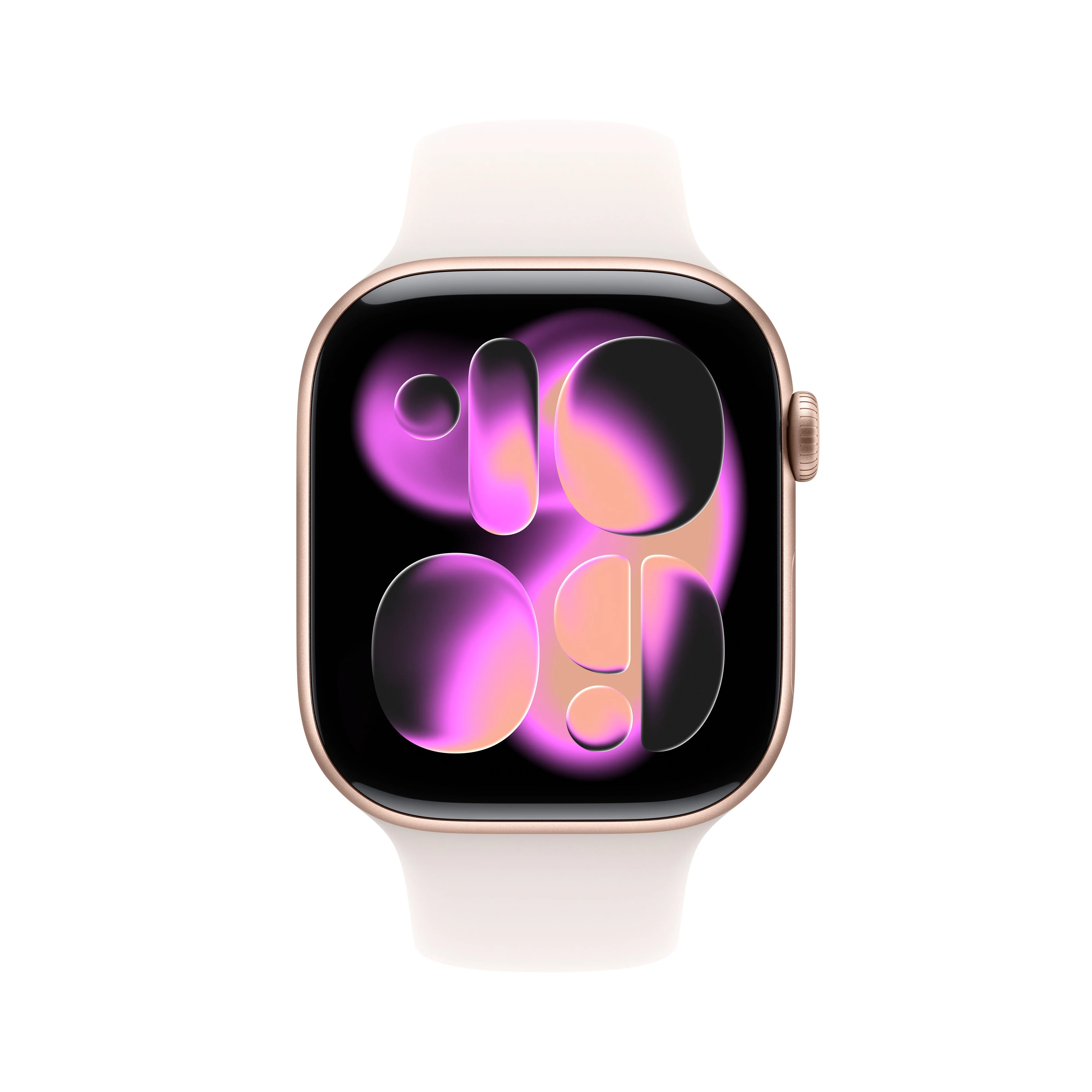 ساعة Apple Watch Series 11 موديل GPS إطار ألومنيوم ذهبي وردي مقاس 46 مم مع حزام رياضي خوخي متورد - مقاس صغير/متوسط - Image 2